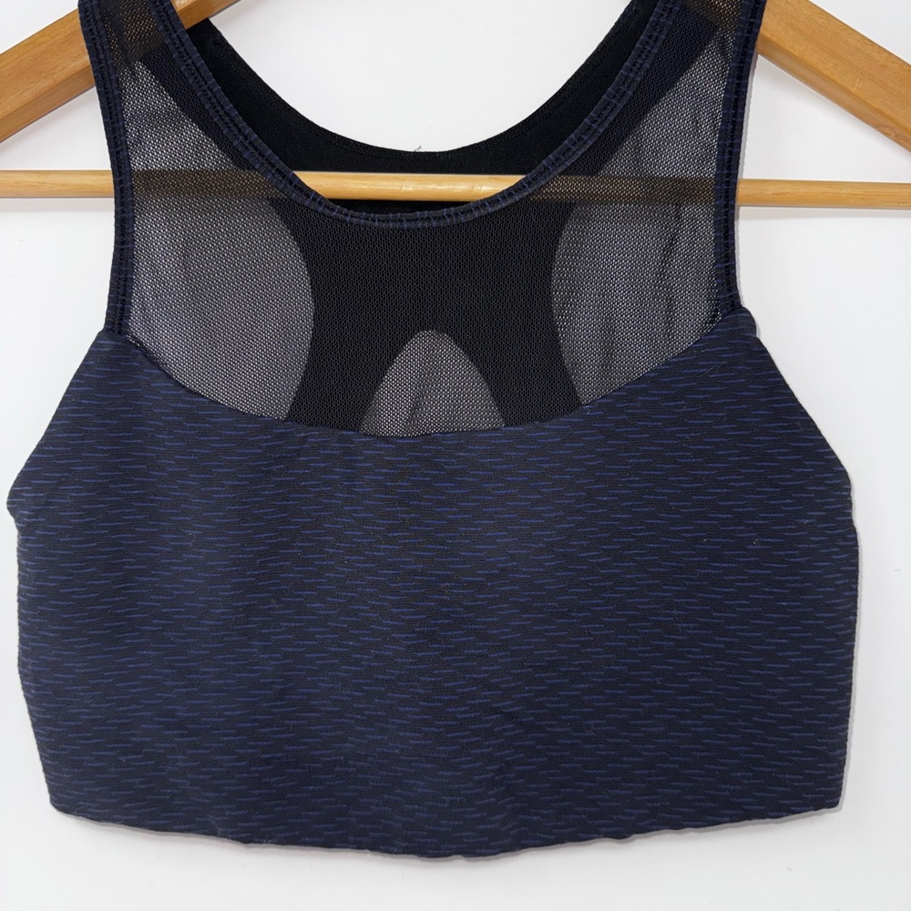 LULULEMON Gear Up Sports Bra Mesh Jacquard Black & Navy Luxtreme Cut Out Size 6